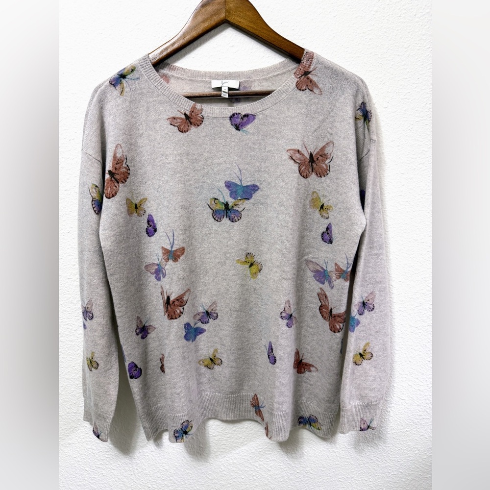 Joie 100% Cashmere Sweater Butterfly Print Soft Lightweight Crewneck Size M